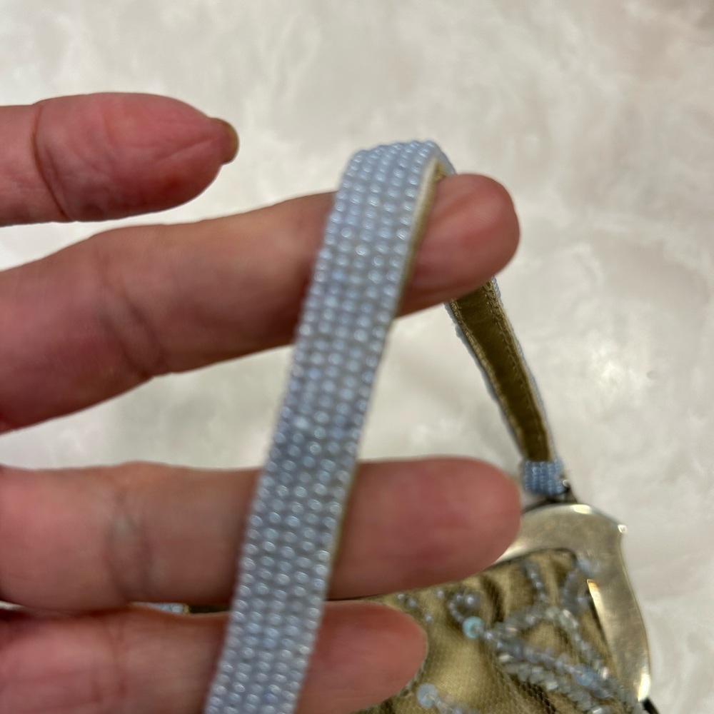Saks Fifth Avenue Sequin and Beaded Evening Purse with attached mirror, clip top - Picture 8 of 14